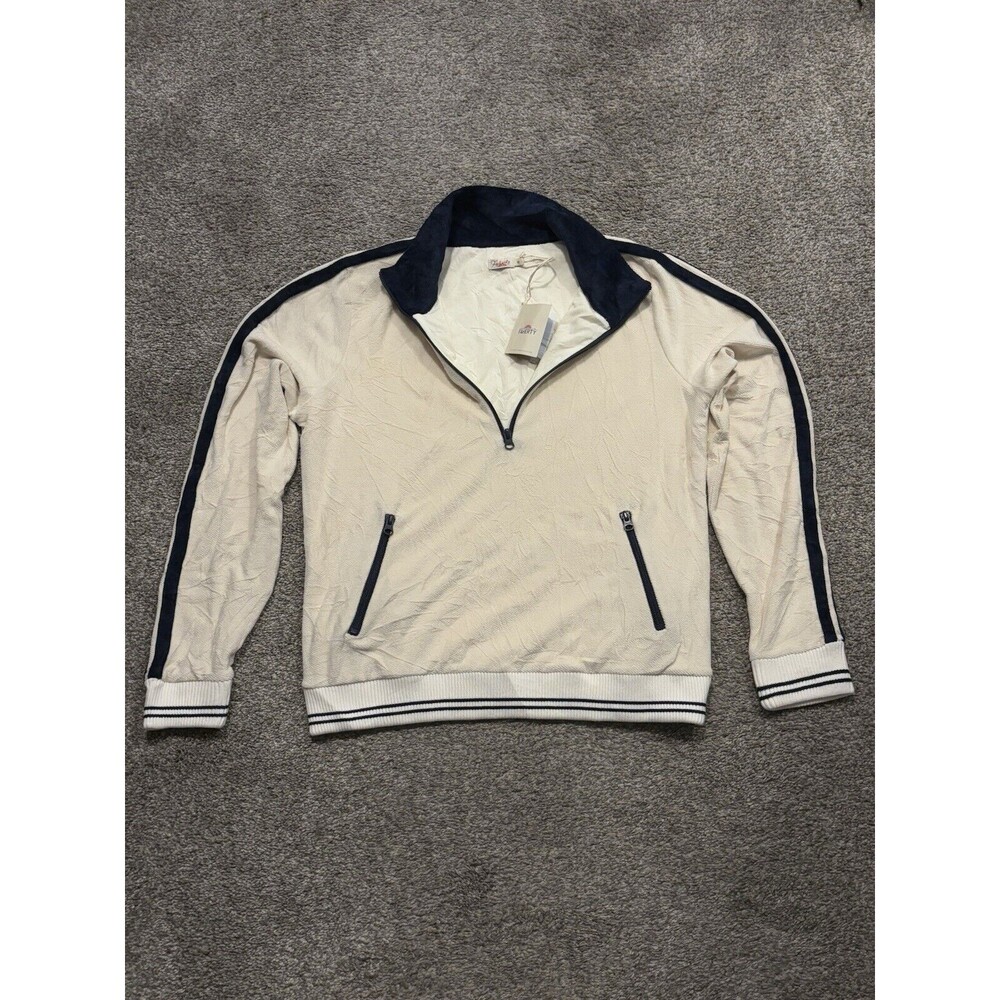 FAHERTY Brand Women's Richie Quarter Zip Track Jacket Sweater in Cream Beige M